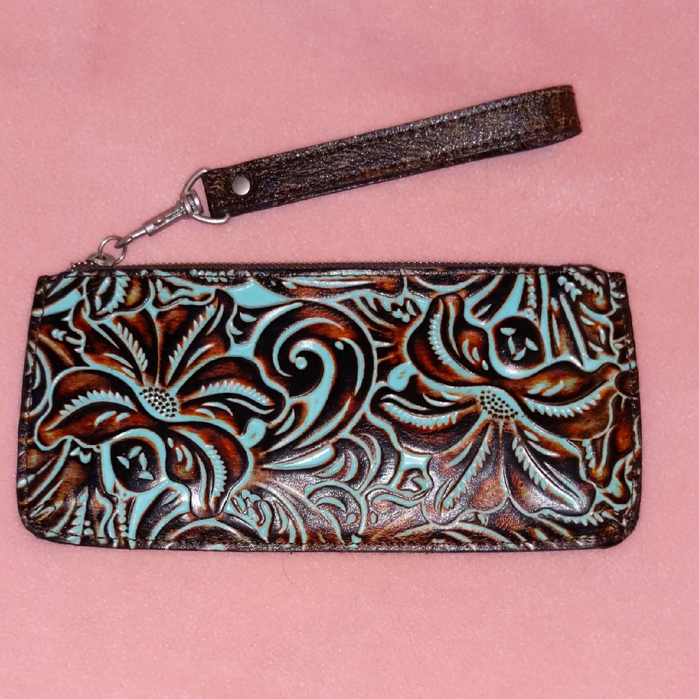 Patricia Nash Brown and Blue Floral Wristlet